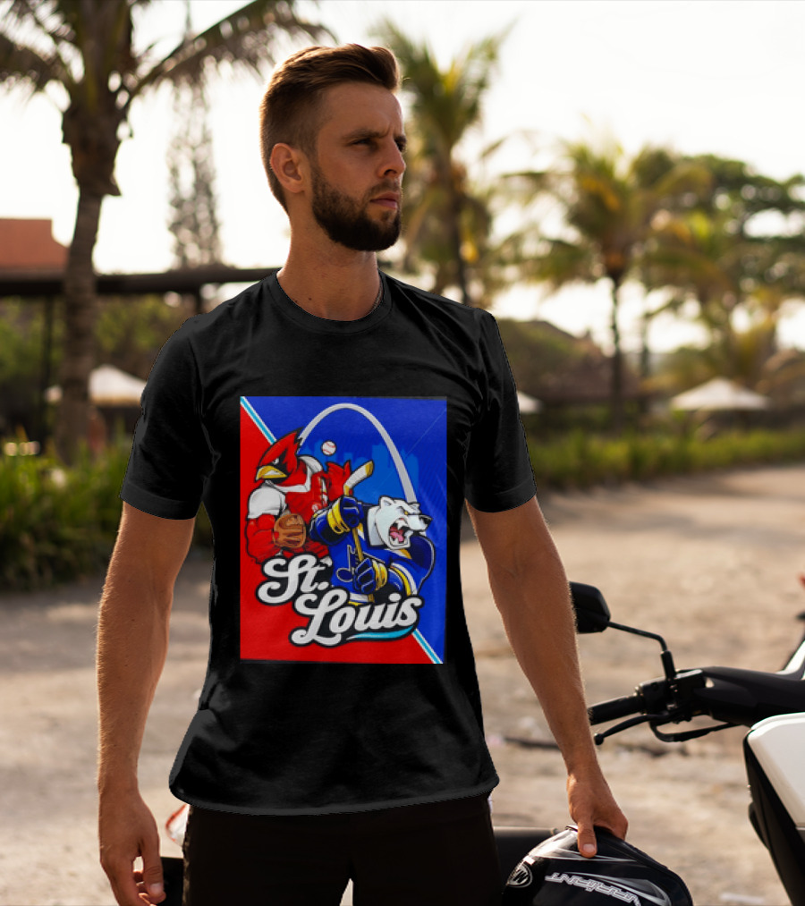 St Louis Cardinals Baseball Blues Hockey Arch Iconic Sports Team Collage T-Shirt