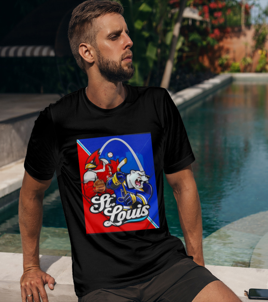 St Louis Cardinals Baseball Blues Hockey Arch Iconic Sports Team Collage T-Shirt