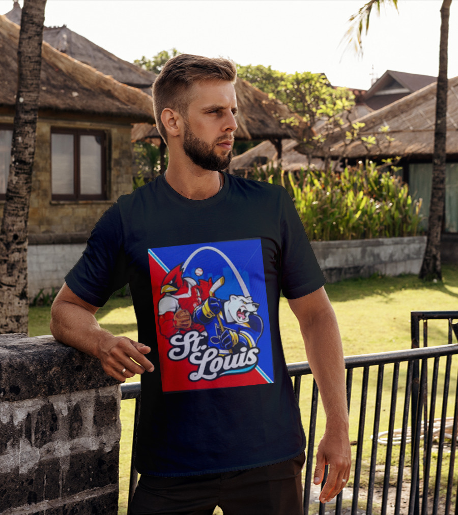 St Louis Cardinals Baseball Blues Hockey Arch Iconic Sports Team Collage T-Shirt