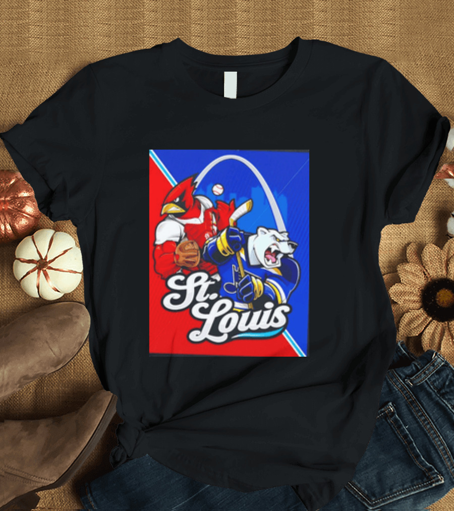 St Louis Cardinals Baseball Blues Hockey Arch Iconic Sports Team Collage T-Shirt