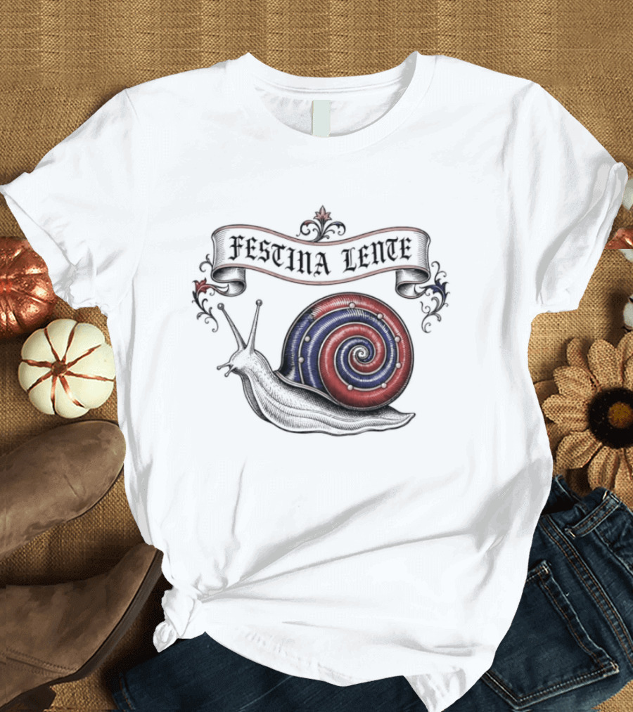 Festina Lente Latin Motto Snail Spiral T-Shirt