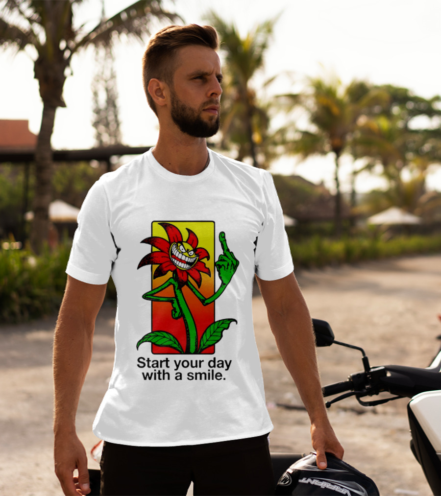 Start Your Day With A Smile Angry Flower Middle Finger T-Shirt