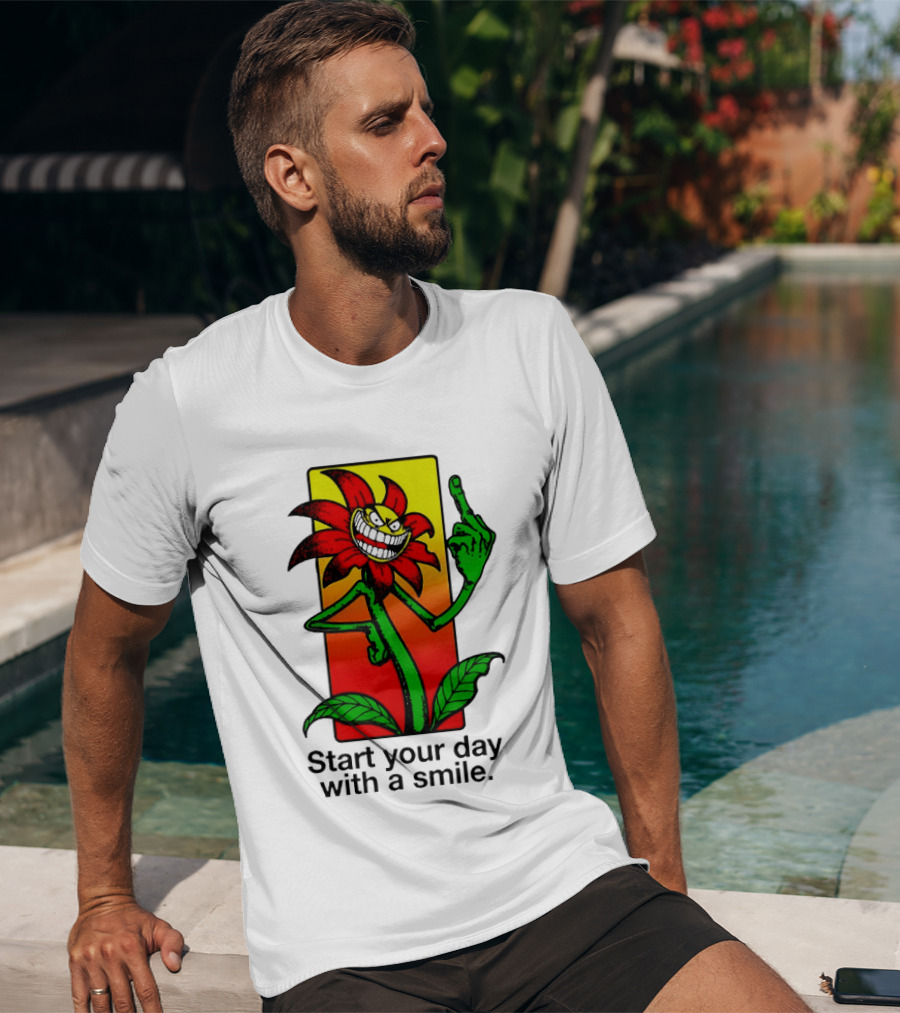 Start Your Day With A Smile Angry Flower Middle Finger T-Shirt