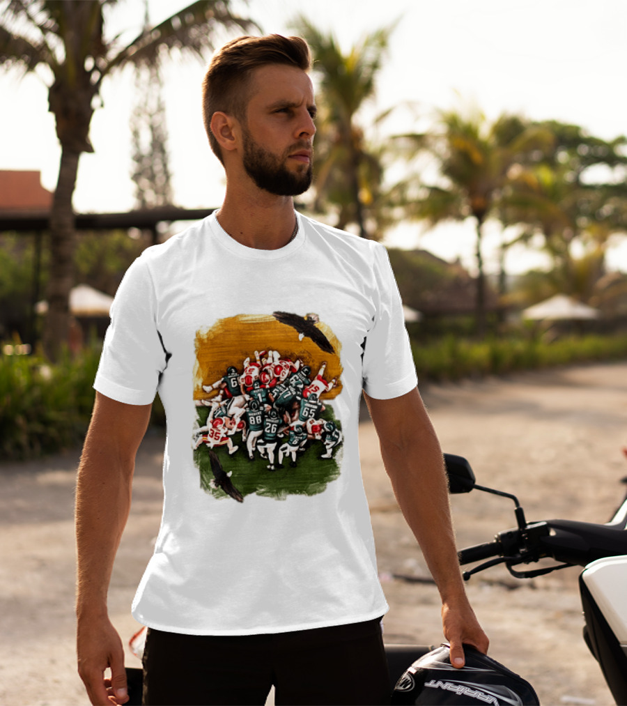 Philadelphia Eagles Tush Push Jalen Hurts Saquon Barkley Jason Kelce Action Play T-Shirt