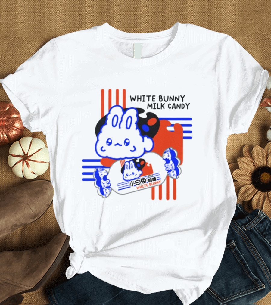 White Bunny Milk Candy Kawaii Asian Snacks Cute Blue Japanese T-Shirt