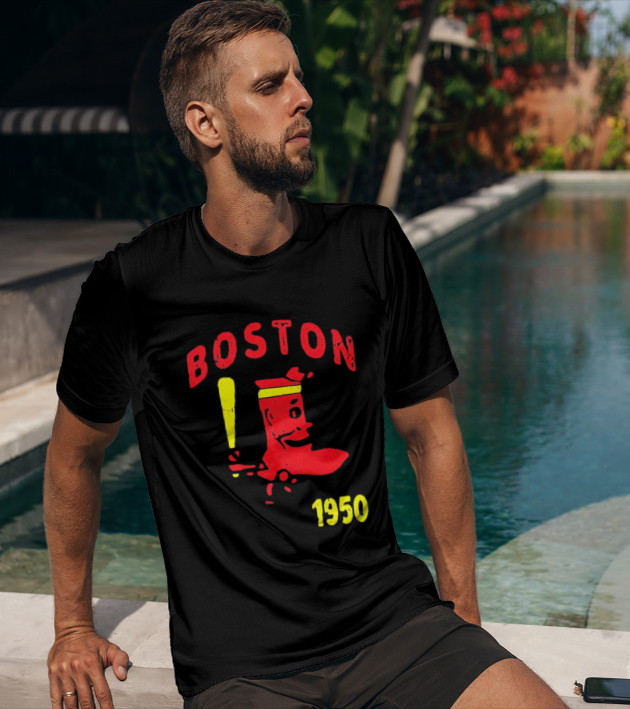 Boston 1950 Baseball Player Boot And Bat T-Shirt