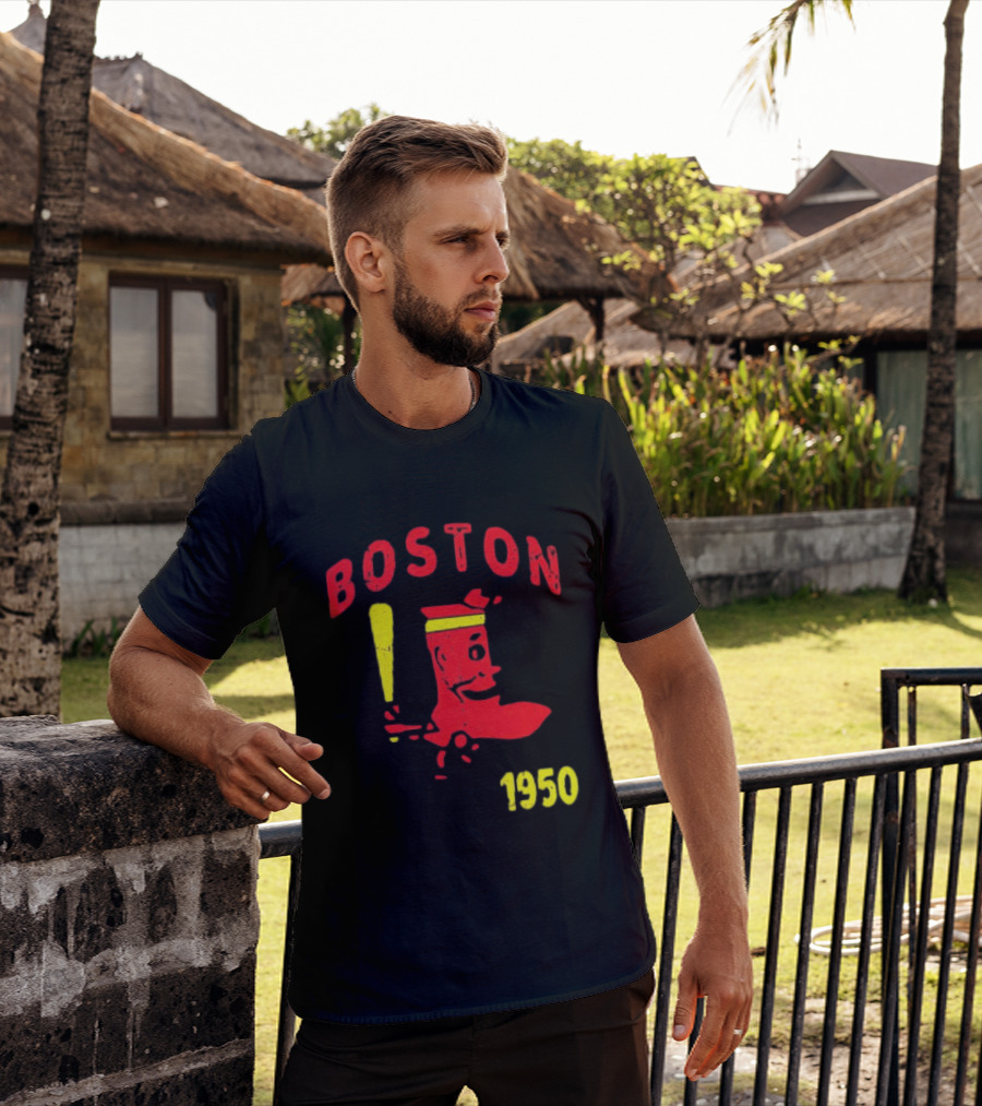 Boston 1950 Baseball Player Boot And Bat T-Shirt