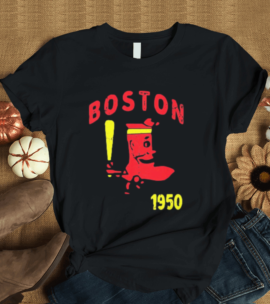 Boston 1950 Baseball Player Boot And Bat T-Shirt