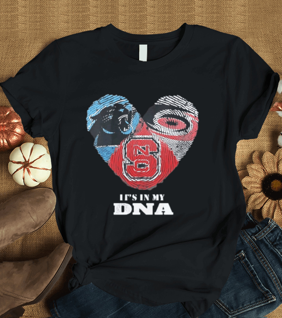 Carolina Panthers NC State Wolfpack It's In My DNA Fingerprint Heart T-Shirt