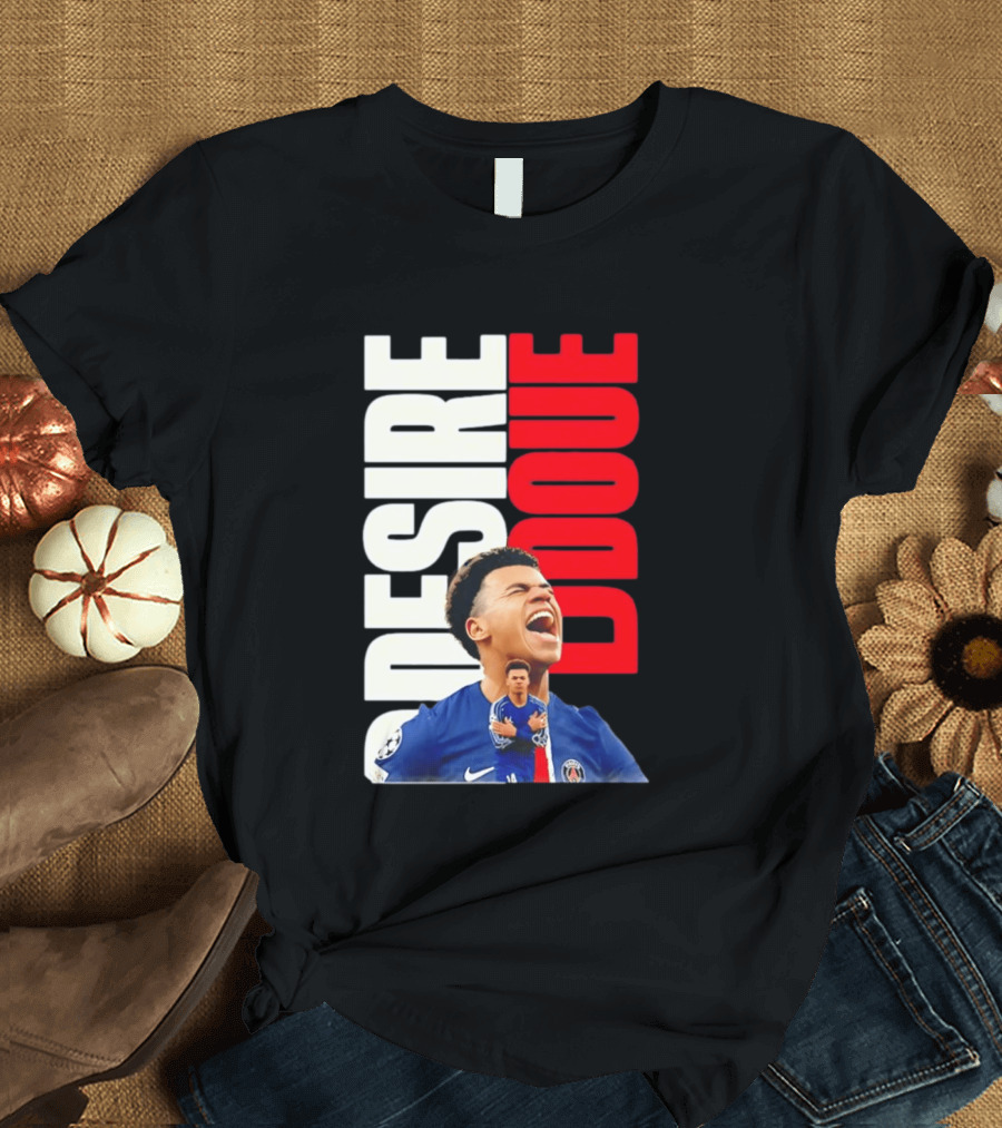 Désiré Doué Celebrating PSG Paris Saint Germain Player T-Shirt