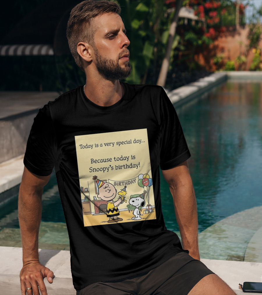 Celebrate Snoopy's Birthday With Charlie Brown And Woodstock In Party Hats And Balloons T-Shirt