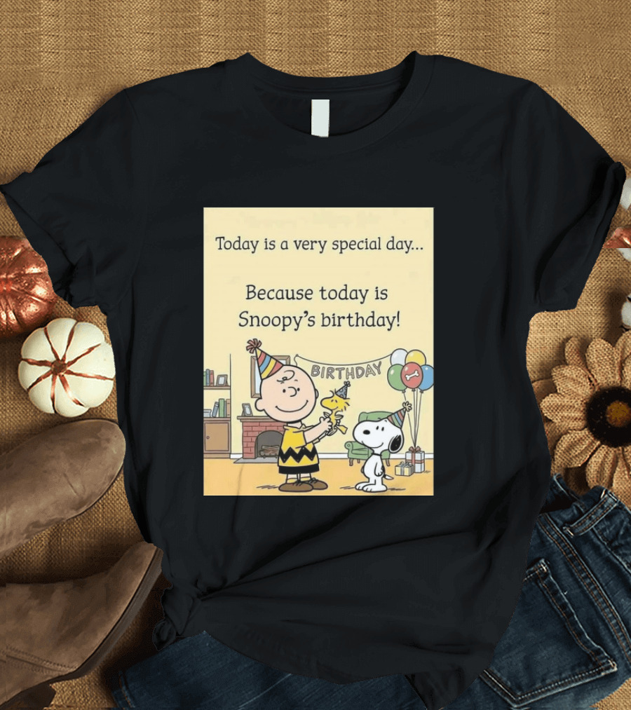 Celebrate Snoopy's Birthday With Charlie Brown And Woodstock In Party Hats And Balloons T-Shirt