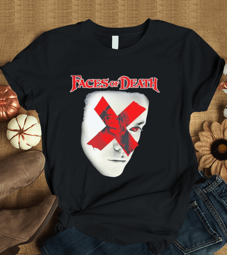 Faces Of Death Horror Movie Red X Iconic Scream Mask T-Shirt