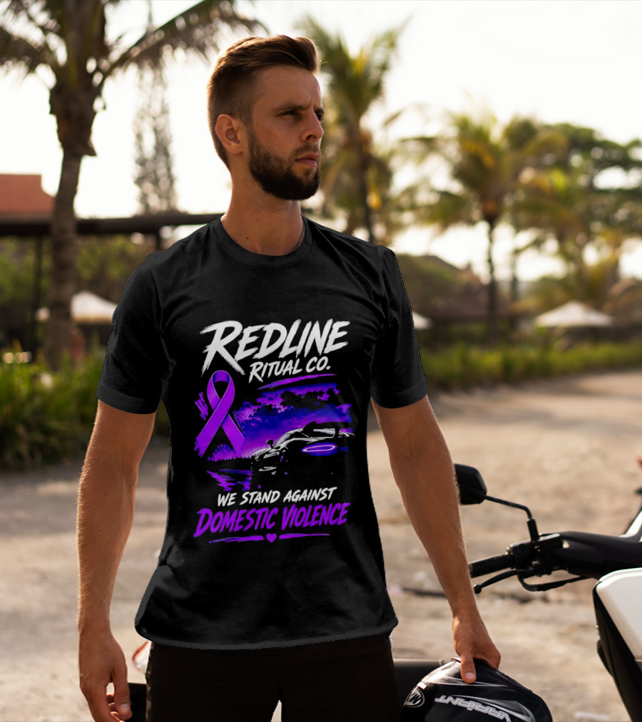 Redline Ritual Co Purple Ribbon We Stand Against Domestic Violence T-Shirt