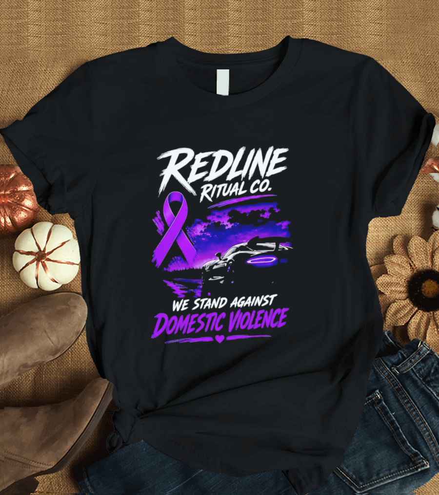 Redline Ritual Co Purple Ribbon We Stand Against Domestic Violence T-Shirt