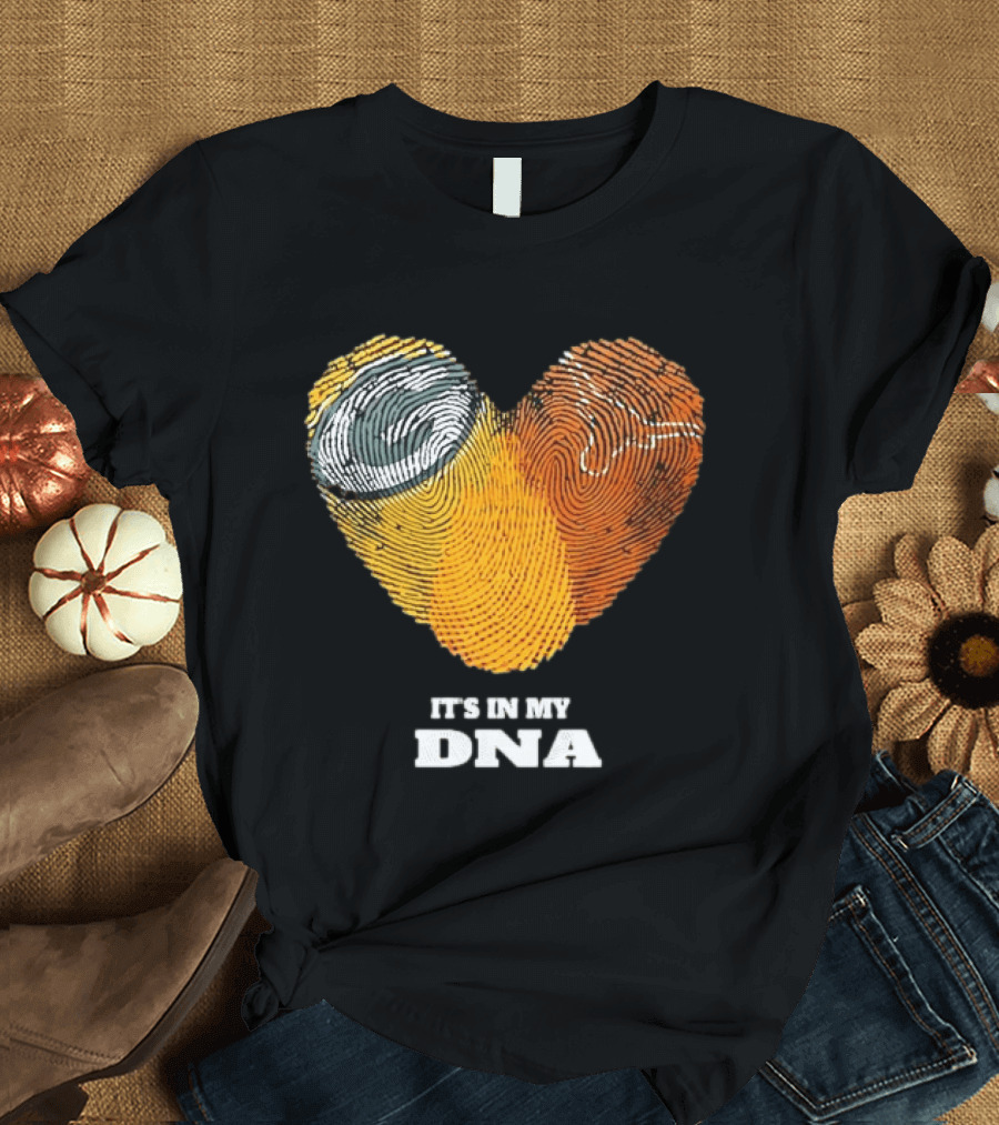 Green Bay Packers Texas Longhorns Heart Shape Fingerprints It's In My DNA T-Shirt