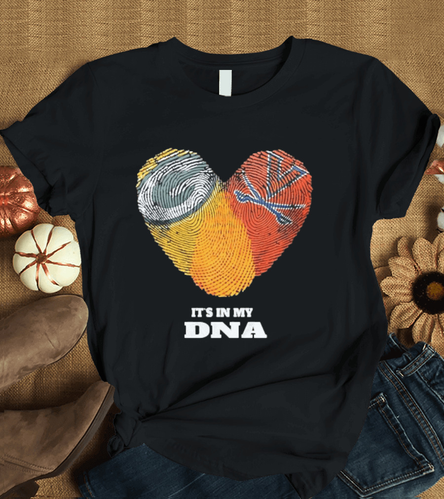 Green Bay Packers Virginia Cavaliers It's In My DNA Heart Fingerprints Love Fans T-Shirt