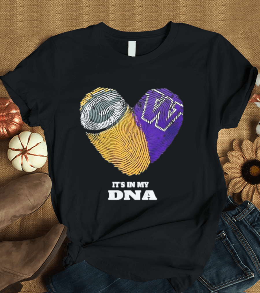 Green Bay Packers Washington Huskies Fingerprint Heart It's In My DNA T-Shirt