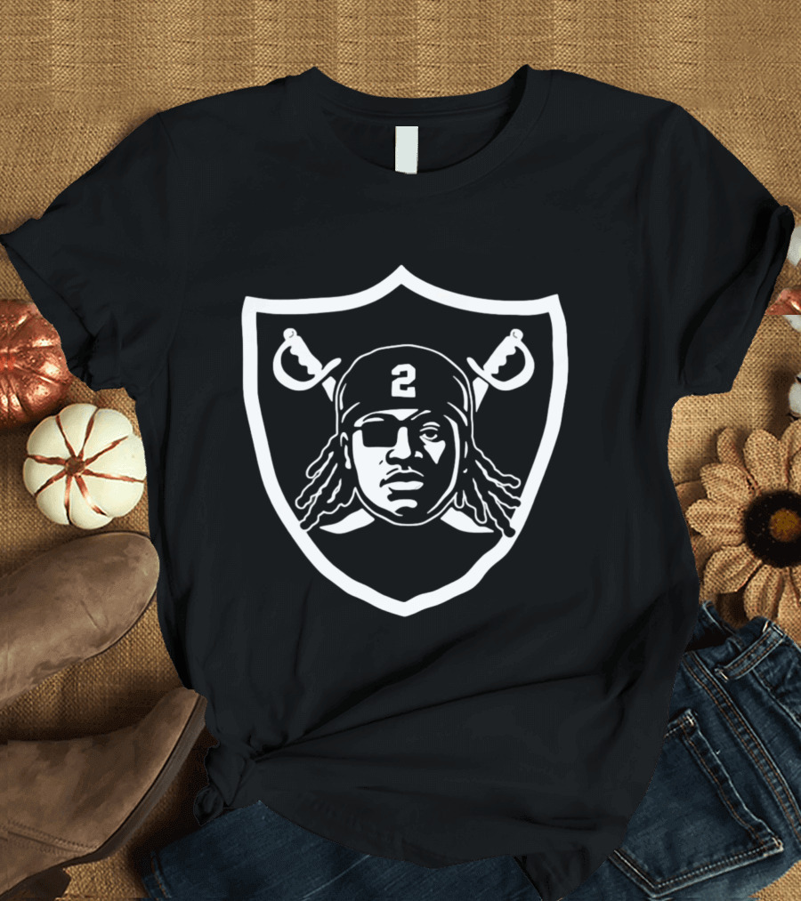 Raiders Custom Football Shield 2 Eyepatch Dreadlocks Swords T-Shirt