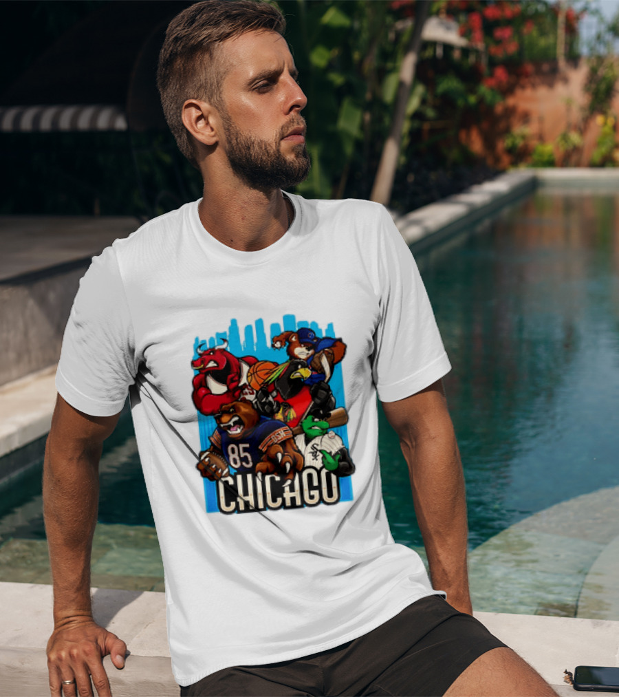 Chicago Bulls Bears Blackhawks Cubs White Sox Sports Team Characters T-Shirt