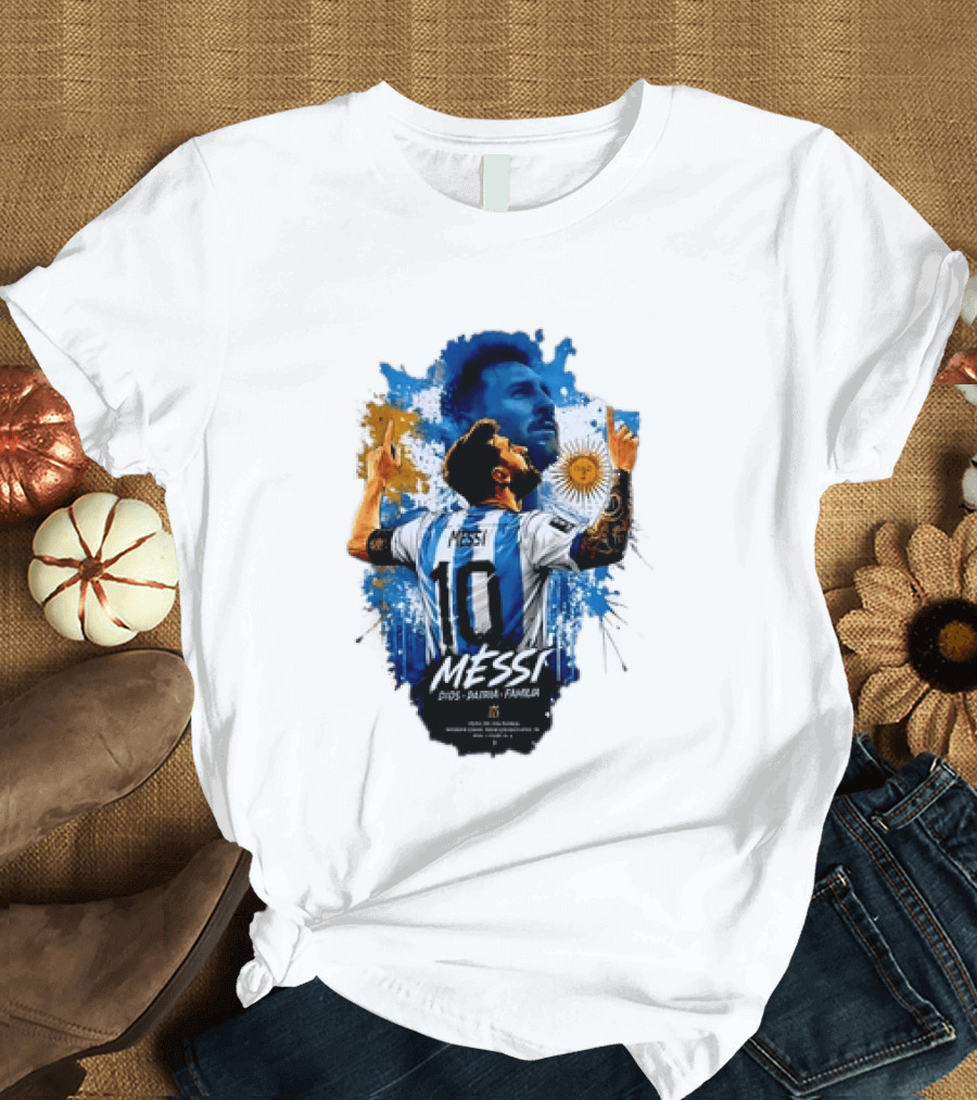 Messi Dios Patria Familia Argentina Football 10 Pointing To The Sky T-Shirt