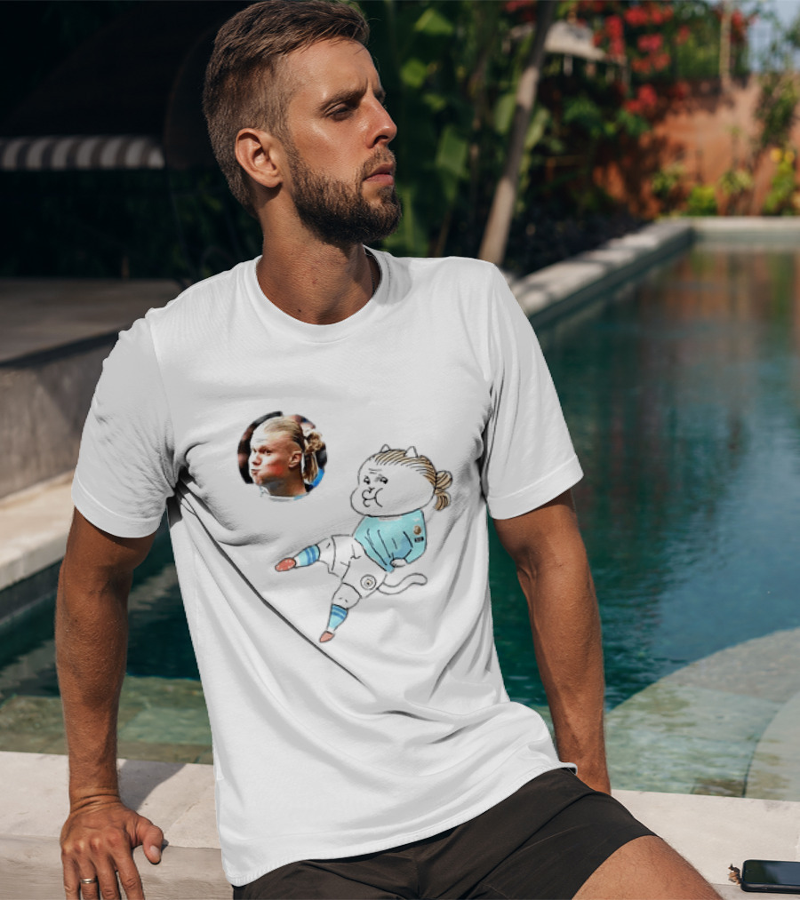 Erling Haaland Manchester City Cat Cartoon Football T-Shirt