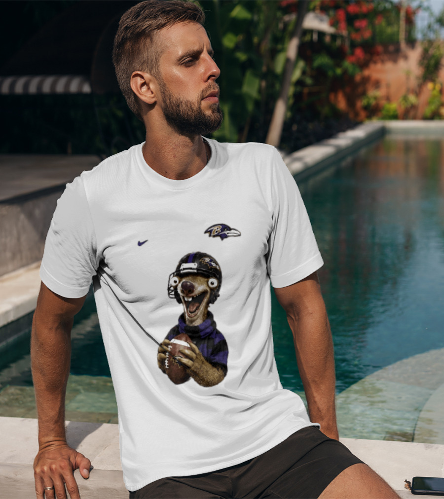 Sid The Sloth Baltimore Ravens Football Helmet And Ball Ravens Fan Gear T-Shirt