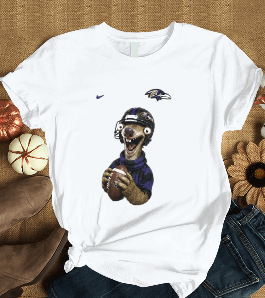 Sid The Sloth Baltimore Ravens Football Helmet And Ball Ravens Fan Gear T-Shirt