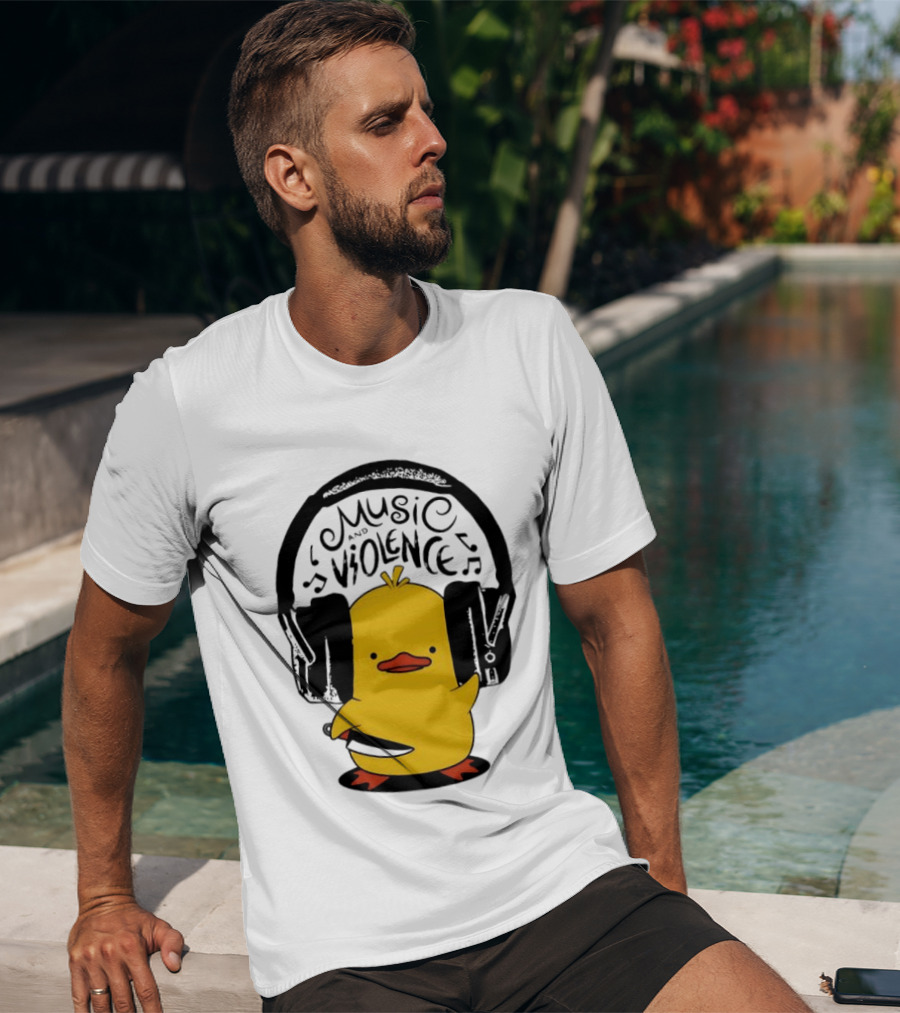 Murder Duck Music And Violence Headphones Knife Animal Bird T-Shirt