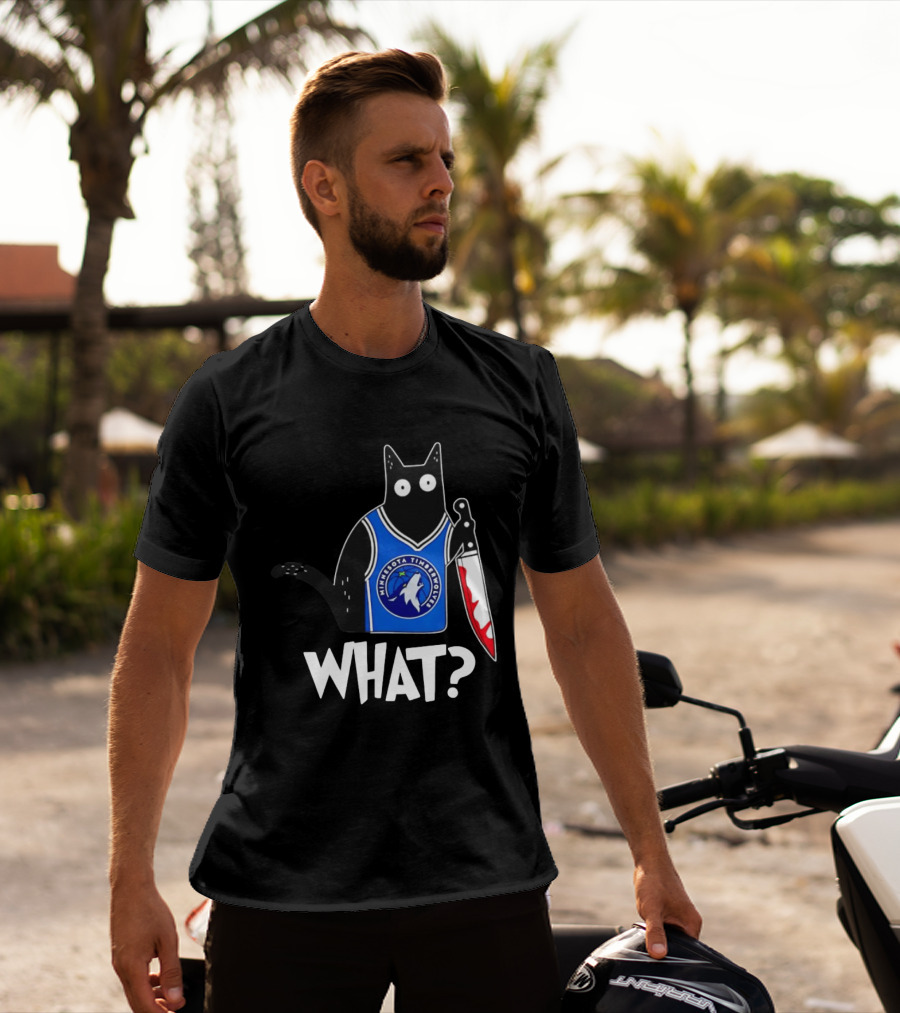 Minnesota Timberwolves Cat With Knife WHAT Halloween T-Shirt