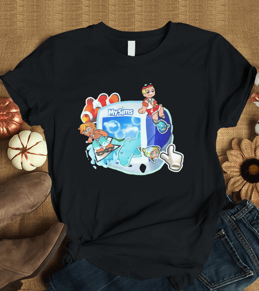 MySims Beach Adventure Clownfish Dolphin و Surfing Fun T-Shirt