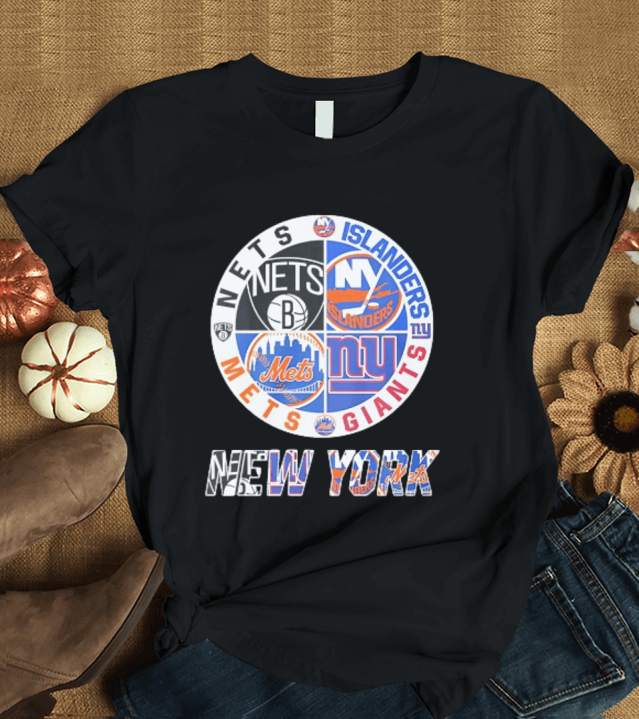 New York Mets Giants Islanders Nets Teams Logo Circle T-Shirt