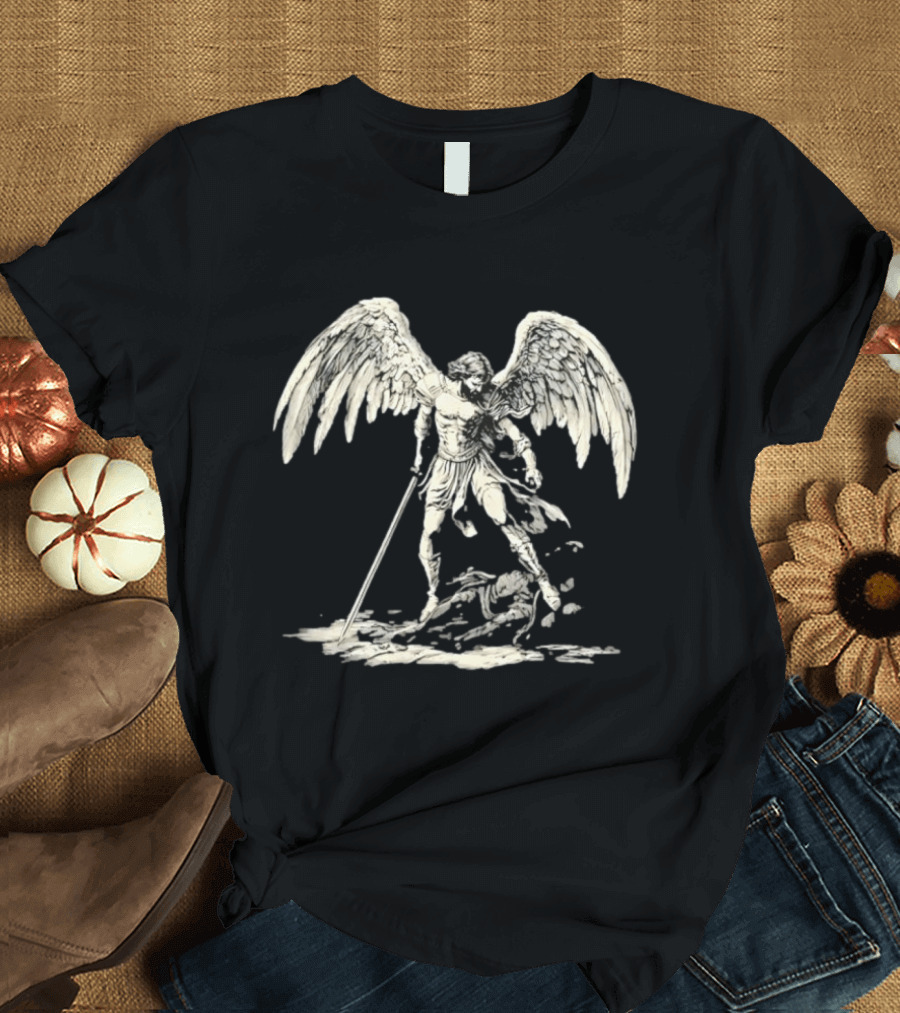 Saint Michael The Archangel Defeating Satan Biblical Christian Symbolism T-Shirt