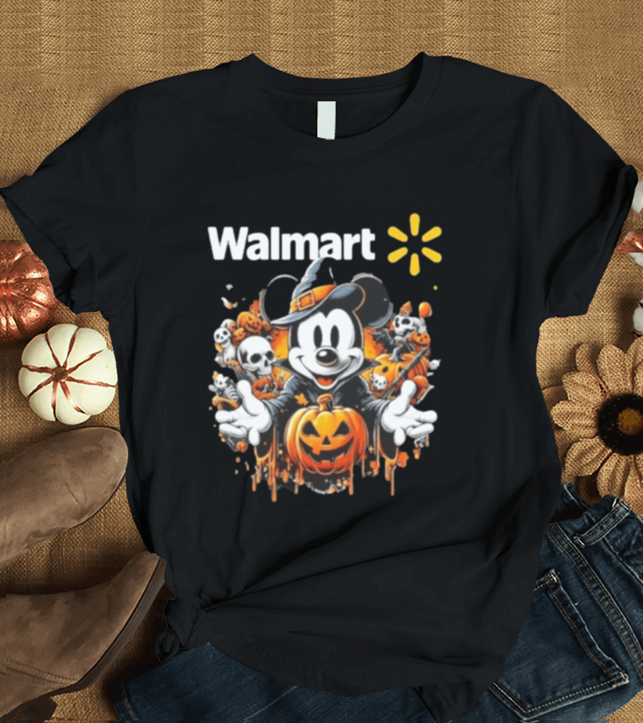 Walmart Mickey Mouse Halloween Witch Pumpkin Skulls T-Shirt