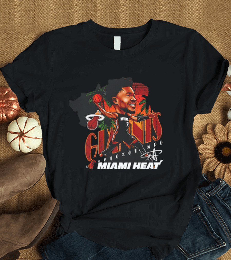 Giannis Antetokounmpo Miami Heat Cartoon Basketball Graphic Palm Trees T-Shirt