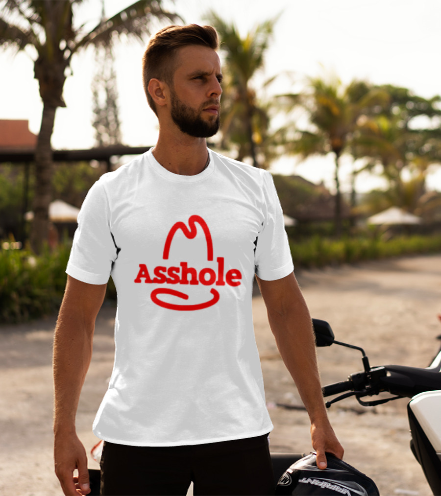 Asshole Cowboy Hat Red Outline Minimalist T-Shirt