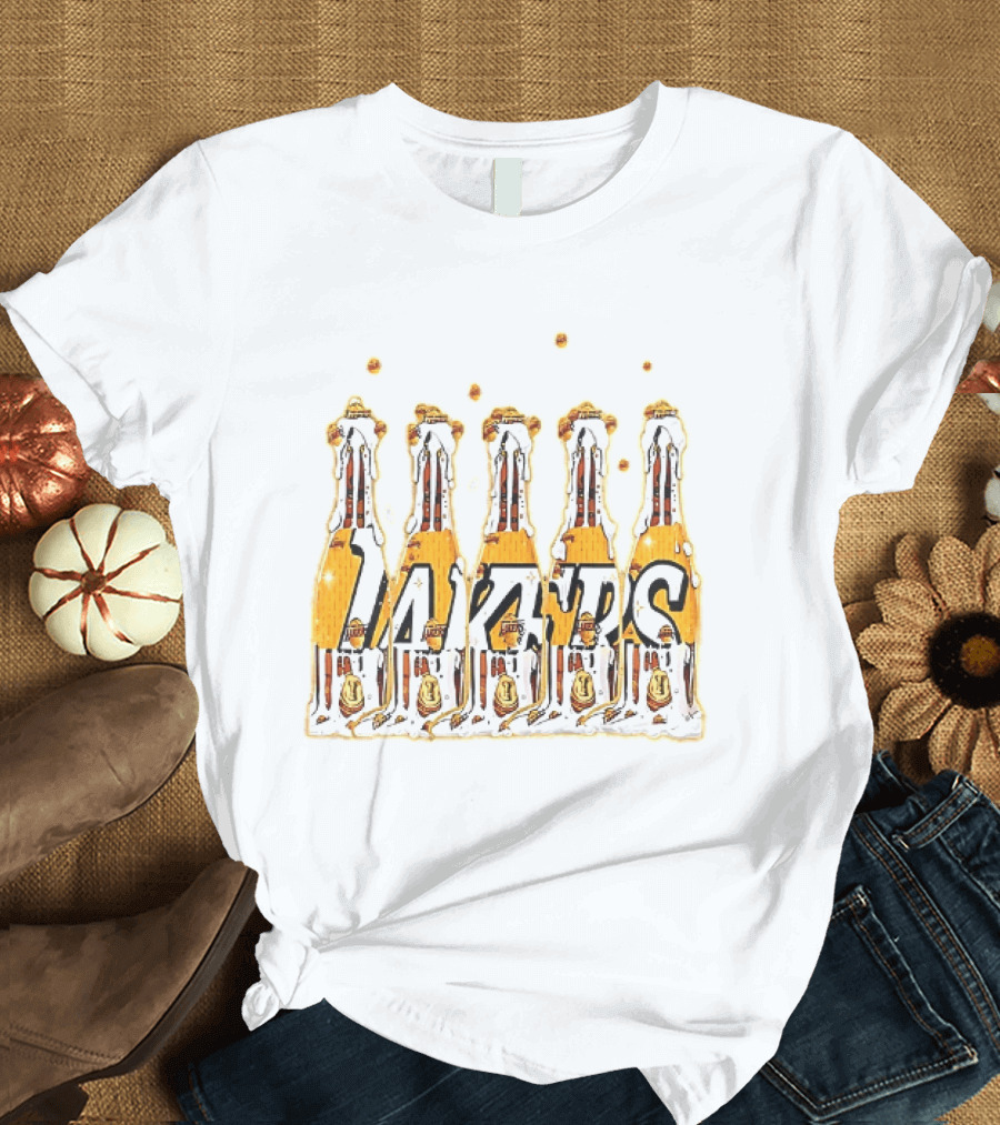 Lakers Champagne Bottle Celebration Popping Bubbles T-Shirt