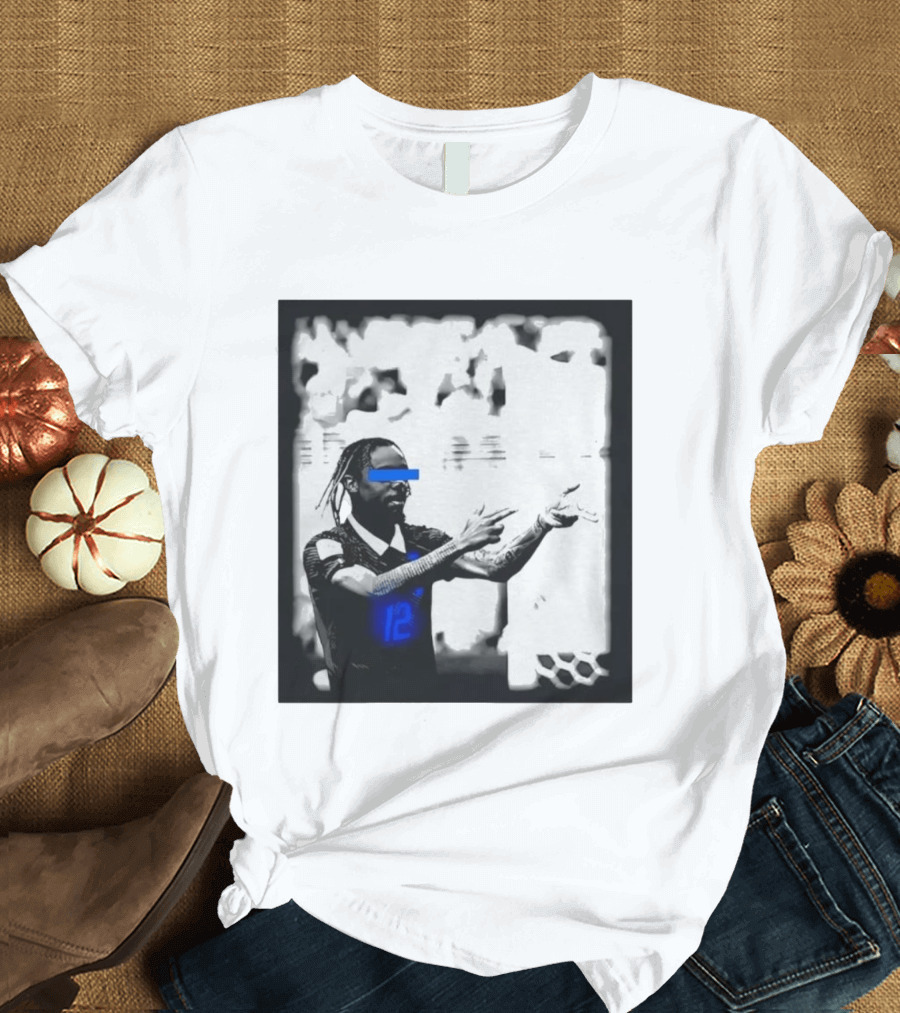Bradley Barcola France Parasite Number 12 Footballer Blue Accents T-Shirt