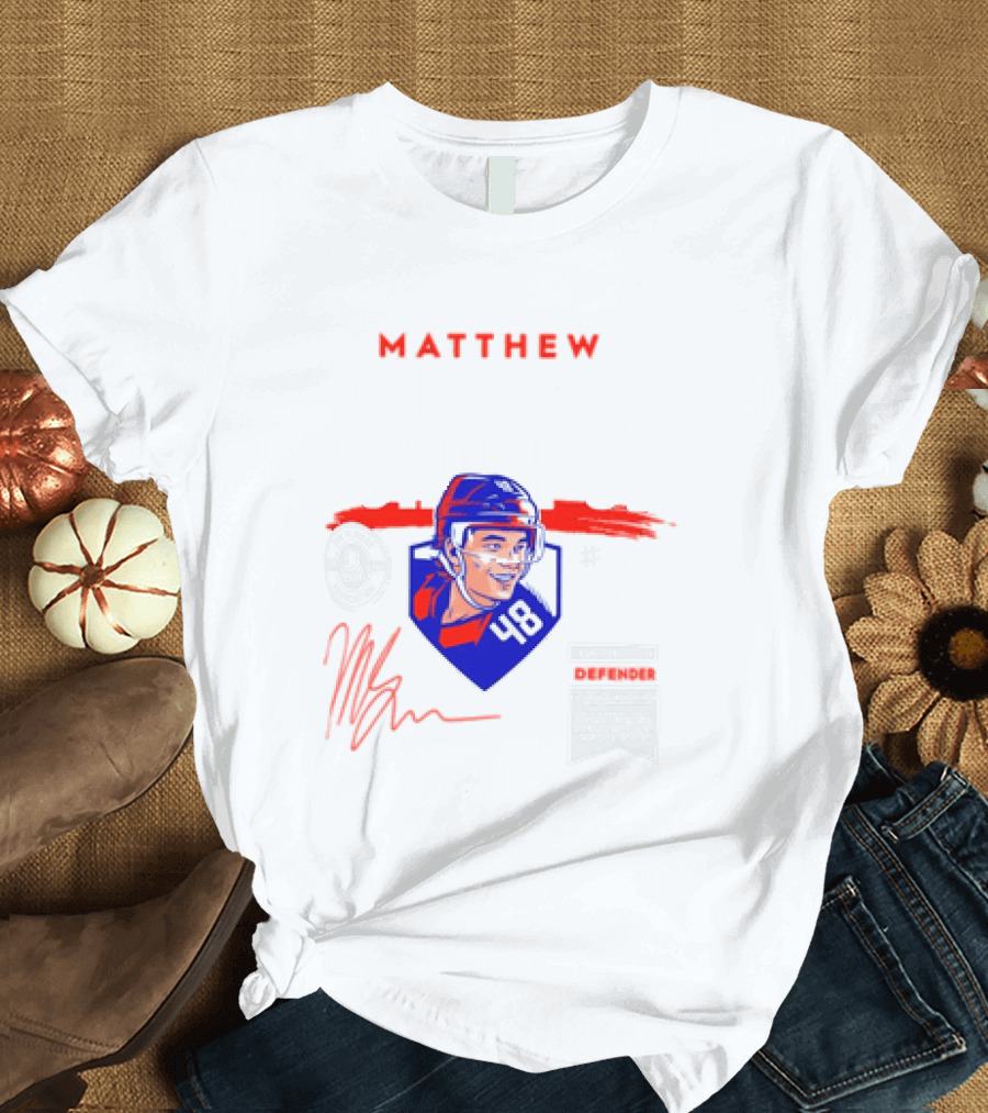 Matthew Schaefer New York Islanders 48 Spotlight Signature Helmets T-Shirt