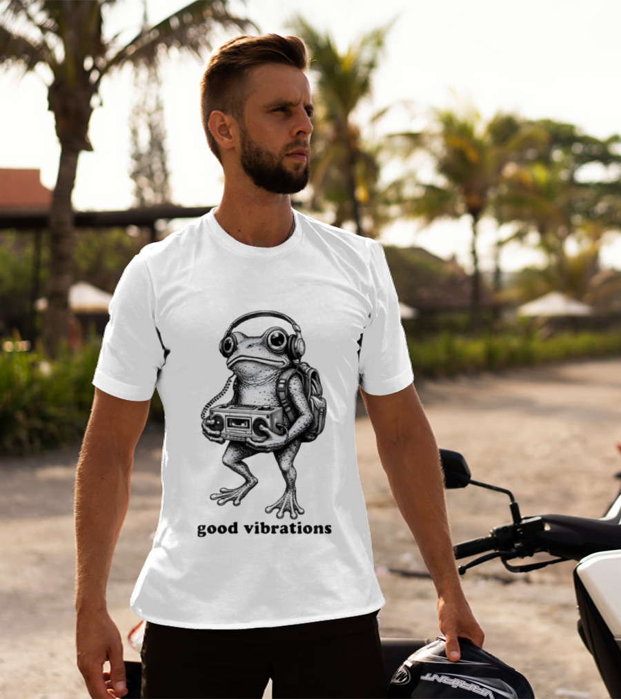 Frog With Headphones Boombox Backpack Good Vibrations T-Shirt