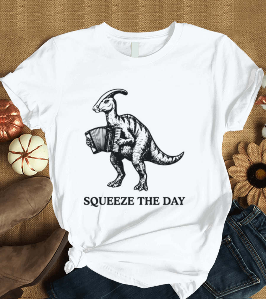Parasaurolophus Squeeze The Day Playing Accordion T-Shirt