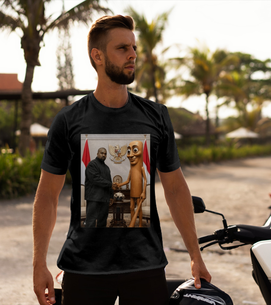 Kanye West And Indonesian Sahur Shaking Hand With Tung Tung Baton In Presidential Setting T-Shirt