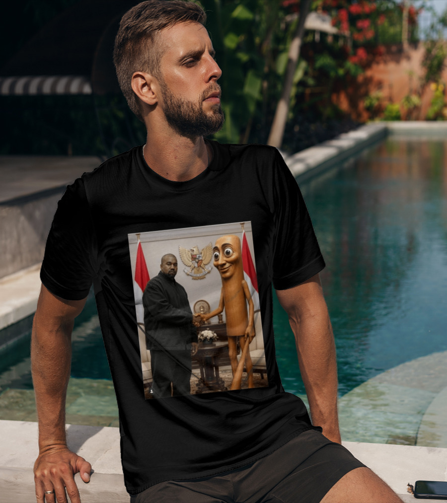 Kanye West And Indonesian Sahur Shaking Hand With Tung Tung Baton In Presidential Setting T-Shirt