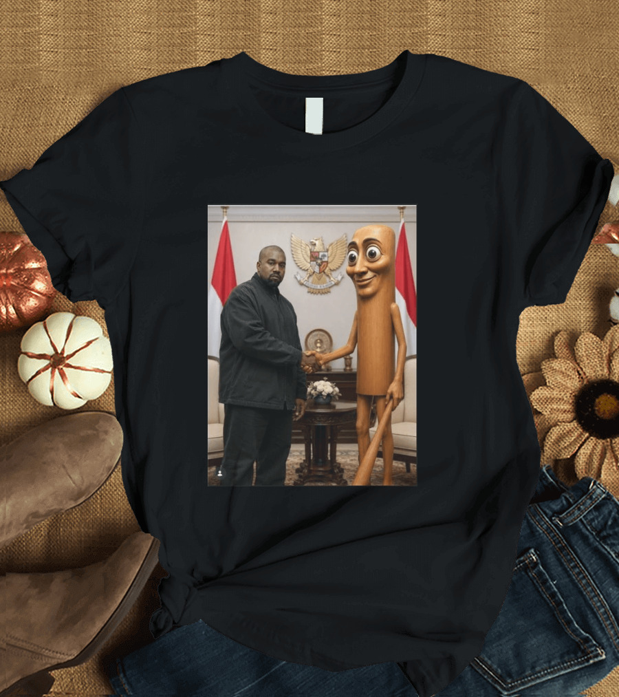 Kanye West And Indonesian Sahur Shaking Hand With Tung Tung Baton In Presidential Setting T-Shirt