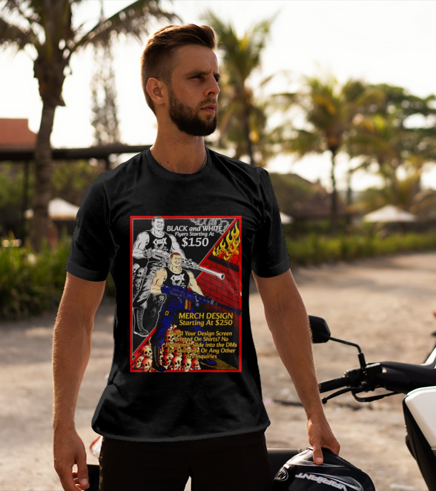 Crux Black And White Flyers And Merch Services Skulls And Flames Promo T-Shirt