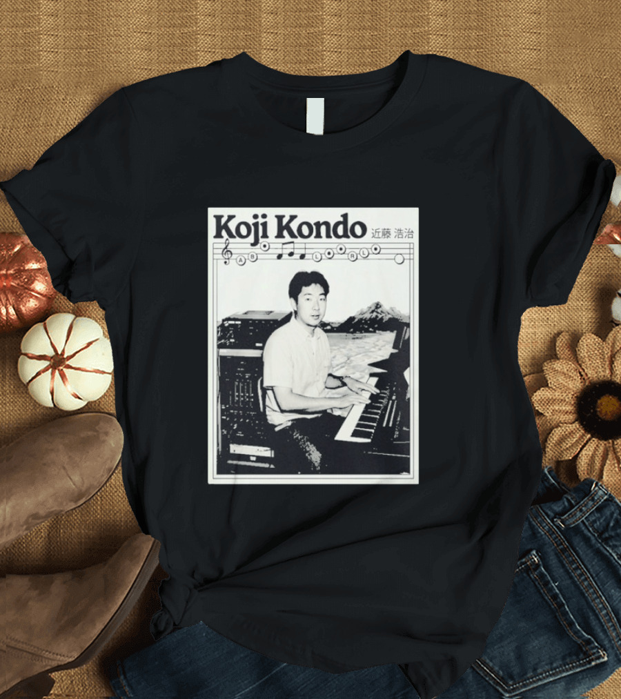 Koji Kondo Iconic Music Composer With Musical Notes And Piano Mastery T-Shirt