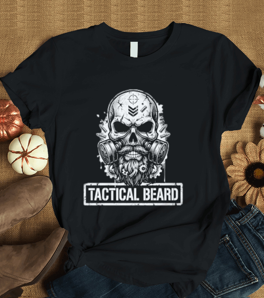 Tactical Beard Gas Mask Skull Military Veteran Protest Owner T-Shirt
