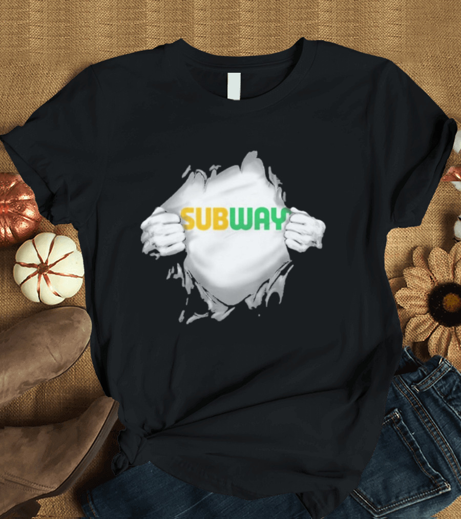 Subway Ripped Chest Superhero Torn Effect Employee Branding T-Shirt