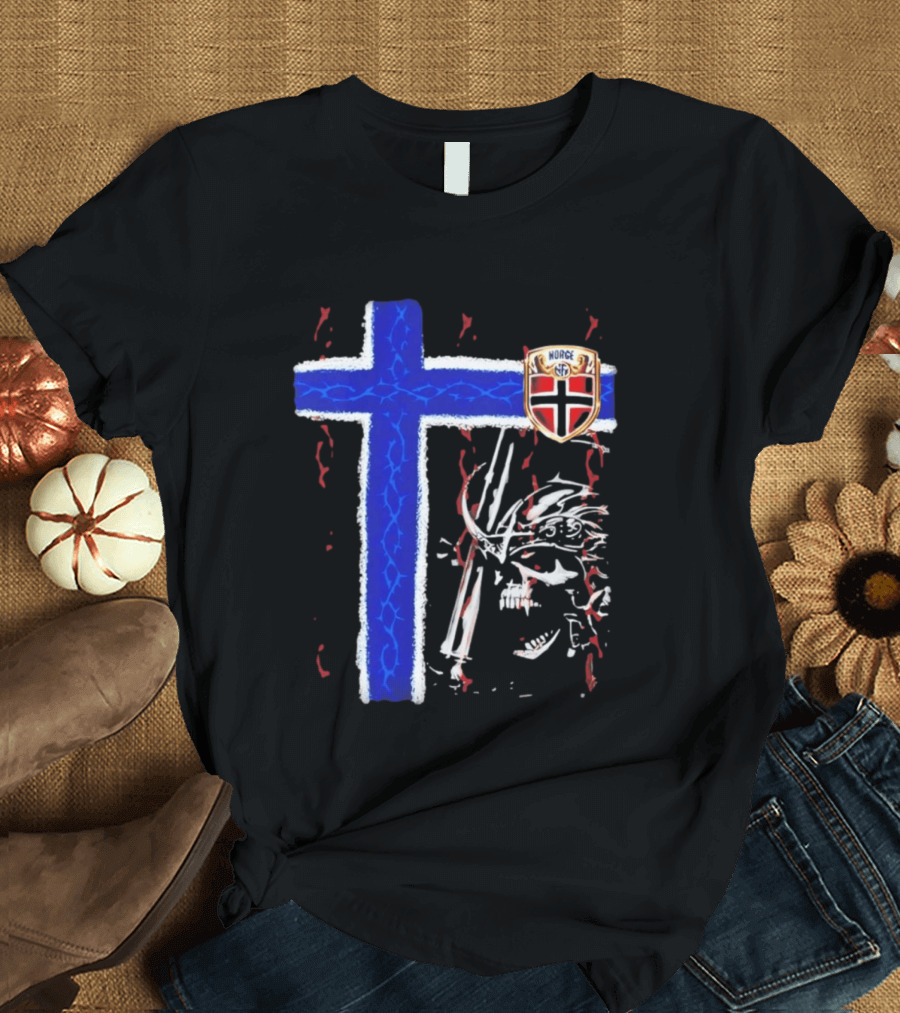 Norge Shield Cross Skull Warrior Norwegian Patriot Nordic T-Shirt