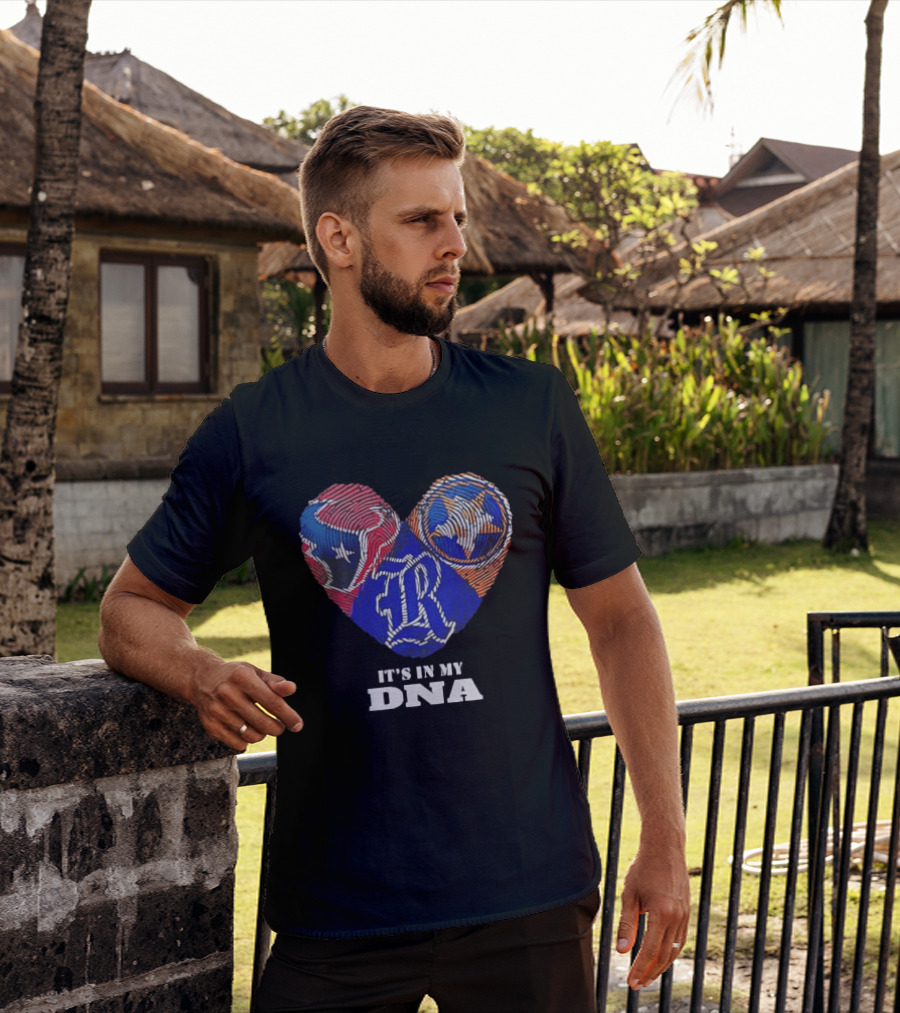 Texas Rangers Astros Fingerprint Heart It's In My DNA T-Shirt